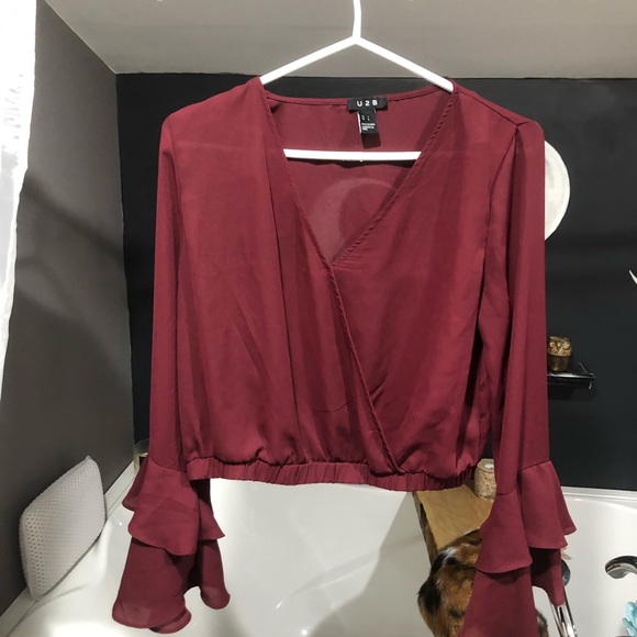 U 2 B Tops - Burgundy sheer woman’s blouse